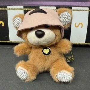 Charming Tan Teddy Bear with Hat and Sparkling Details Bag Charm